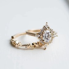 2Ct Oval Cut Simulated Diamond Wedding Bridal Ring Set In 14K Yellow Gold Plated