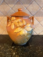 ROSEVILLE POTTERY 3-8" Dual Handled Cookie Jar w/Lid MAGNIFICENT CLEMATIS Rare!