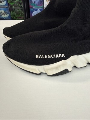 Balenciaga Black and White Sock-Style Speed Trainer Sneakers Balenciaga Black Yellow Speed Trainer Cuffed Runner Sock  main image 3