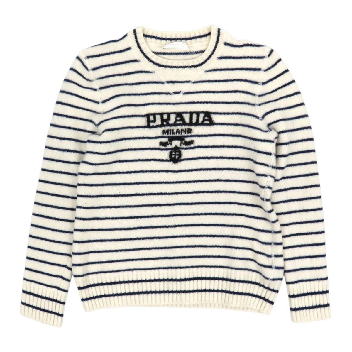 Prada — PRADA Logo striped knit Women White navy 【A】