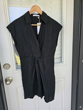 Mango Women Black Linen Wrap Dress Sz Small New Cocktail Party 