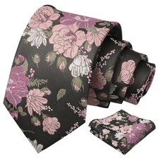 Mens 3.15'' Botanical Floral Tie Set 932-black pink