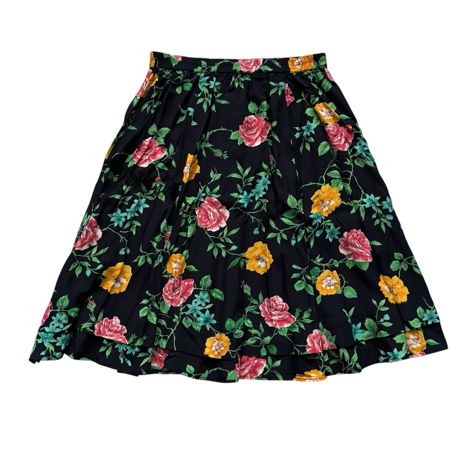 Vintage Skirt 80s Black Rose Print Calf Length Retro Boho 12 image 2