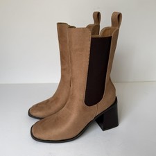 Botas Mujer Talla 6 Camel Kaydia Tacón Bloque Chelsea Cremallera Puntera Cuadrada Espuma Cómoda