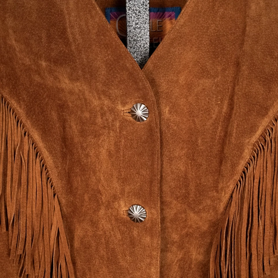 Cripple Creek Women's Western Jacket Size XL Cognac Brown Suede Leather Fringe - Image 3 of 4