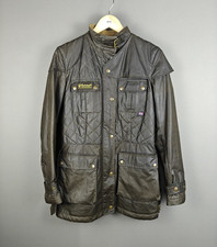 Belstaff Trialmaster Grey Waxed Cotton Belted Biker Jacket - Size 42
