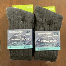 Thermal Sport Merino Wool Blend Full Cushion Crew Socks 4 Pairs Unisex Size 6-8