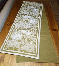Fall Table Runner Pumpkin Tapestry 70X 12 Neutral Tones Cotton Farmhouse Cottage