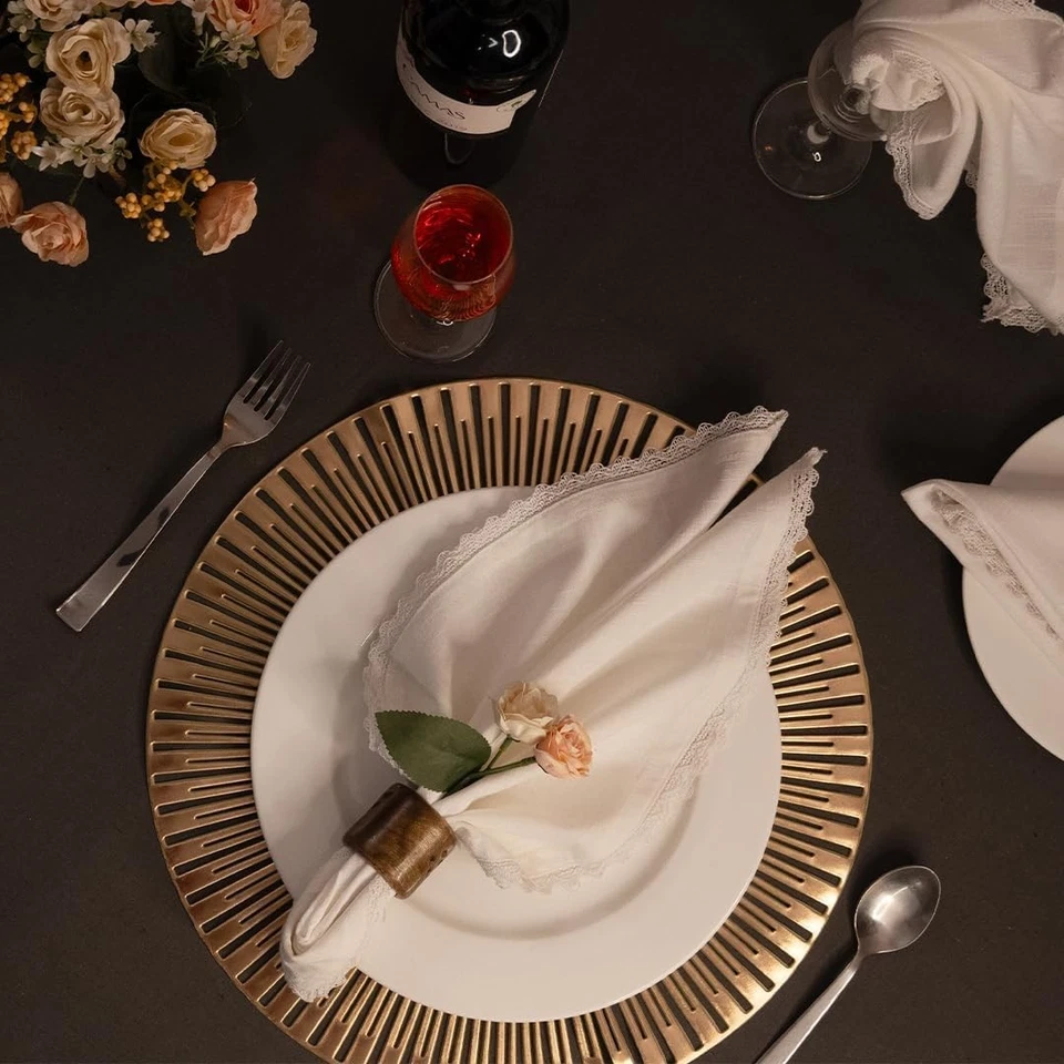 Paquete de 12 servilletas de tela de cena algodón lino vintage 20" x 20" (juego de 12) blancas Foto 2 de 4