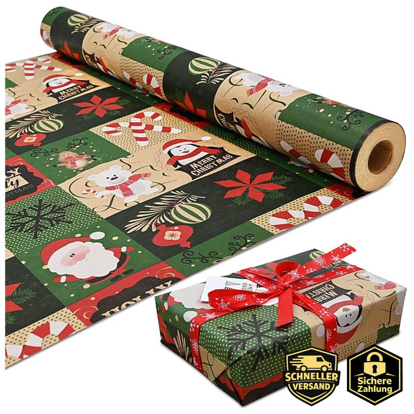 Geschenkpapier Weihnachtsmuster 43Cm X 15M Kraftpapier Recycelbar-image
