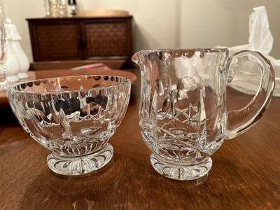 Crystal Stemware Cross and Olive Cream and Sugar and Tray