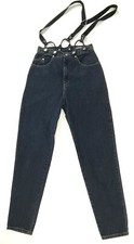 Vintage Sasson Jeans Dark Blue High Waist Tapered Leg with Suspenders Size 9/10