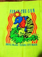 Vintage Panama City Beach Green Cotton Bandana Scarf 21" x 21" Florida Dolphin