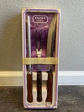 VINTAGE FLINT 3-PC CARVING SET - STAINLESS STEEL - NOS - FABULOUS!