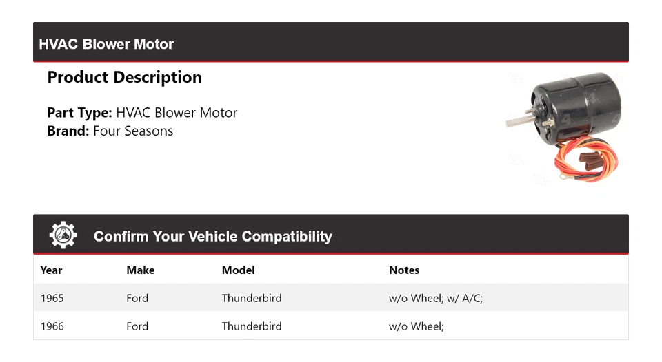 Motor soplador de climatización para Ford Thunderbird 1965-1966 4 estaciones Foto 2 de 4