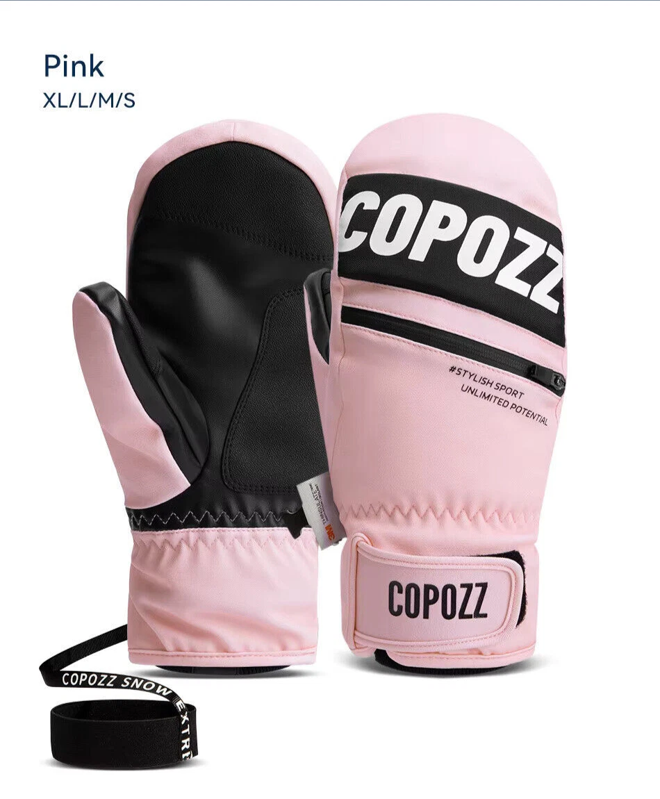 Copozz Ski Snowboard Glove Mitts With Pass Card Holder - Men Women Unisex Pink