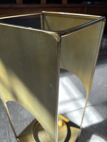 Tall Mid Century Modern Brass Large Candle Holder 21.5”x8”x8” FLAW - Picture 3 of 19