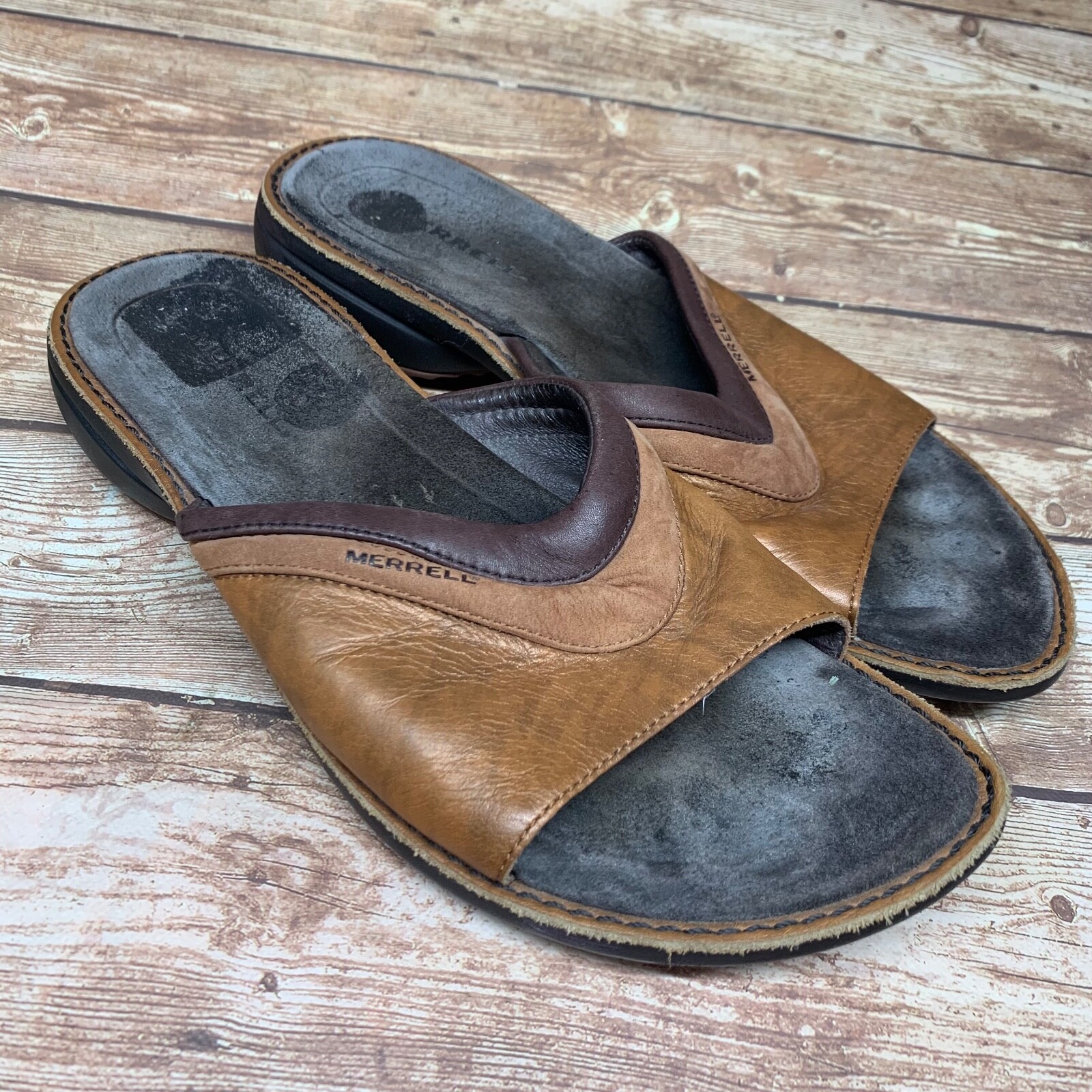 Merrell sandali donna marroni tetra trance slide in pelle rame antico 10 41