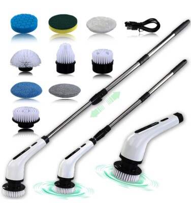 HEA Elektrischer Spin Scrubber, Neu 9 in 1 Kabellose Reinigungsbürste 2 Geschwindigkeiten Power