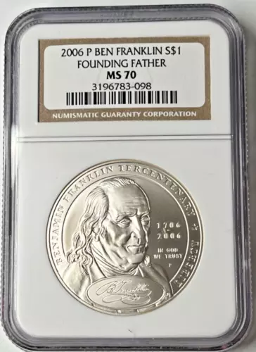 2006 P Ben Franklin Founding Father ~ Silver $ NGC MS 70- Highest grade possible