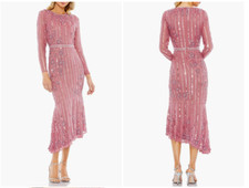 MAC DUGGAL 93627  LONG SLEEVE TEA LENGTH ROSEWOOD FLORAL BEADED MIDI DRESS sz 16