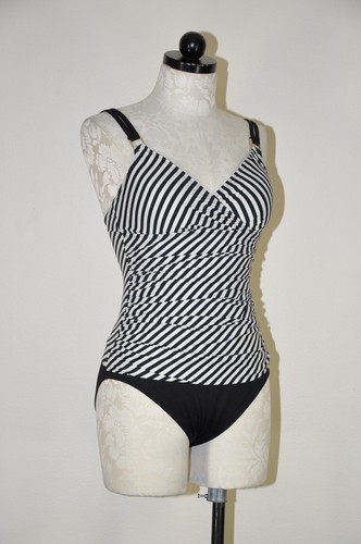 Lauren Ralph Lauren Black White Stripe Tummy Coverage One Piece Swimsuit Women 8 - Picture 9 of 16
