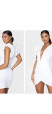 pretty little thing dress Scuba Frill Sleeve Plunge Bodycon Dress Size 2