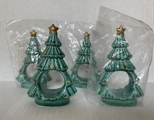 Ron Gordon Ceramic Christmas Tree Napkin Rings Set of 4 Signed Dated 1982