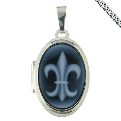 Medaillon Anhänger Lilie mit Gravur auch Sternzeichen und Kette Neu 925 Silber