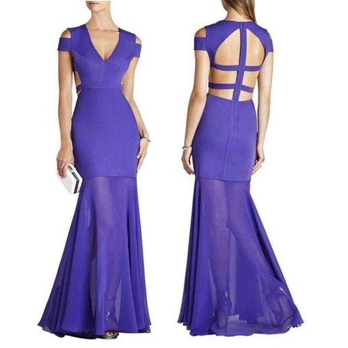 BCBGMaxAzria Ava Cold Shoulder Cut Out Full Length Formal Dress Purple Womens 0 - 第 2/7 張圖片