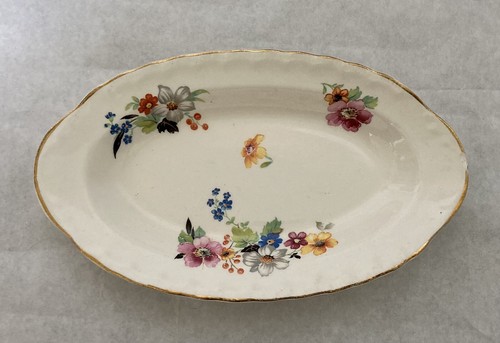 Pope Gosser Dish Platter With Flowers Gold Rim Oval Vintage U.S.A.