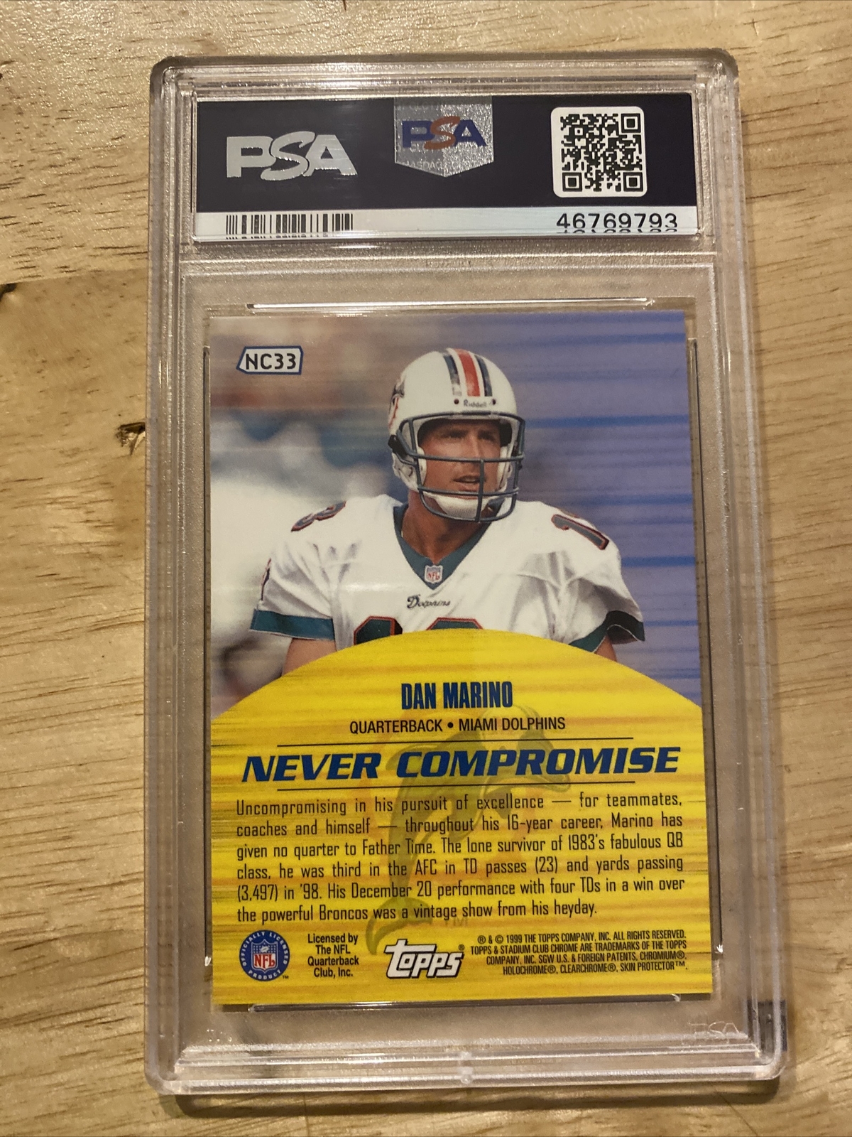 Dan Marino PSA 8 Topps Stadium Club Chrome Vintage Football Card 1999 Dolphins view 8