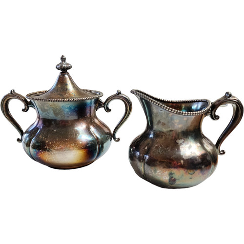Antique American Silver Plate Co Quadruple Footed Creamer & Sugar Bowl with Lid