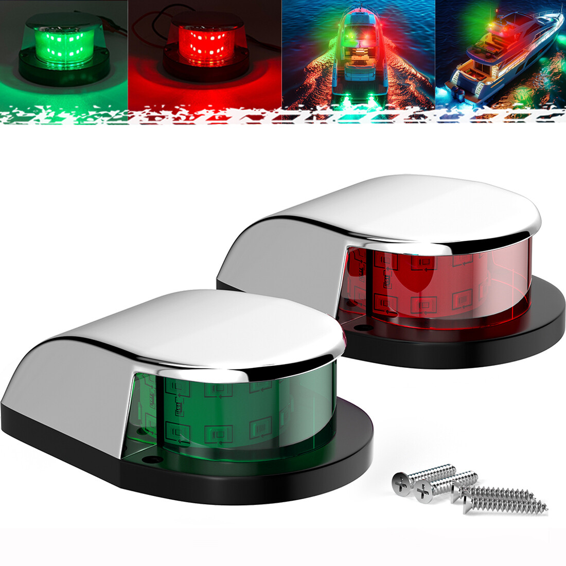 2x Boat Marine Navigation Lights Red Green LED Bow Deck Running Signal Light