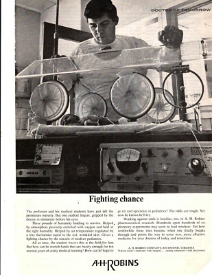AH Robins Company Print Ad 1969 Doctor of Tomorrow Premature Baby