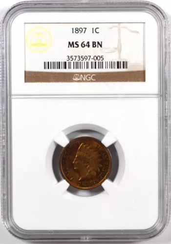 1897 BRONZE INDIAN HEAD CENT 1C NGC MS 64 BN
