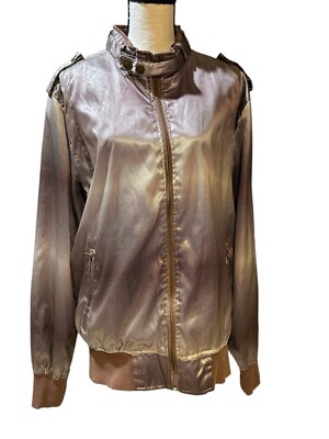 Smoke Rise New York Brown Check Bomber Lightweight Jacket Zip Sz L Collar Snap