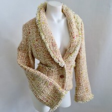 Tibi Coat Blazer Women 12 Beige Yellow Wool Blend Tweed Long Sleeve Lined Career