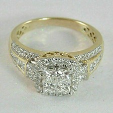 2.0Ct Princess Cut Simulated Diamond Halo Wedding Ring 925 Silver Gold Plated