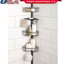 4 Tier Shower Caddy Steel Tension Pole 3 Baskets Soap Tray Shelf Rust Resistant