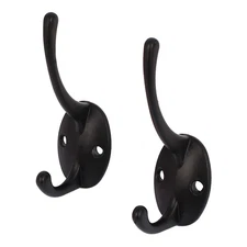 Bedroom Clothes Coat Hanging Wall Mounted Metal Double Hanger Hook Black 2pcs