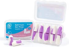Foam Ear Plugs for Sleeping, 5 Pairs, 38dB, Purple/White  Ultra-soft noise