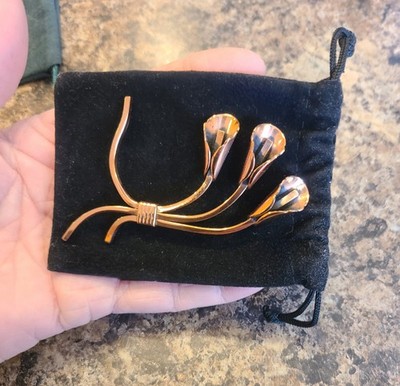 Vintage RENOIR Solid Copper Easter Calla Lily Pin Flowers Design Brooch Mid Cent