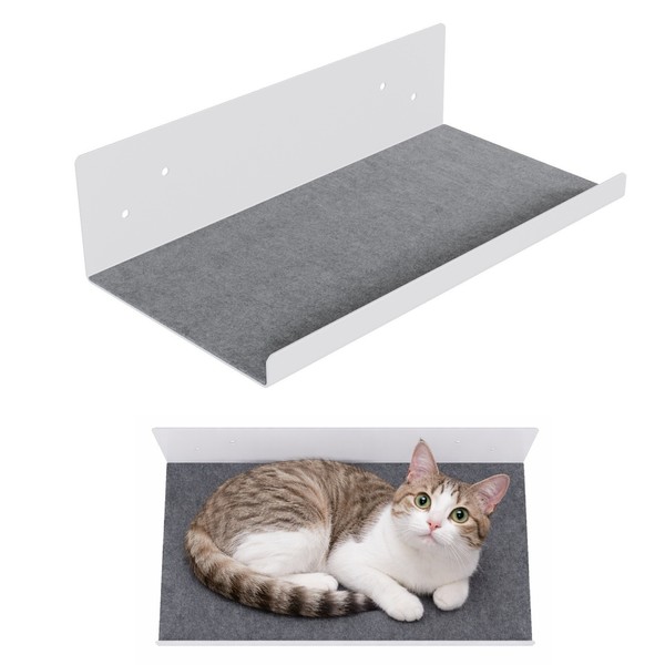 Qls Katzenliege 27X50 Cm Wandregal Katze Kletterwand Weiß Mit Filz 1 StüCk-image