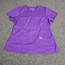 Grey's Anatomy by Barco Scrub Top Women L Purple Mock Wrap Nurse Medical