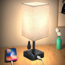 USB Bedside Dimmable Table Desk Lamp with 2 USB Charging Ports 2 Outlets Power S