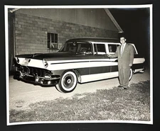 1960s Ford Country Sedan Station Wagon Whitewall Tires Man Auto Vintage Photo