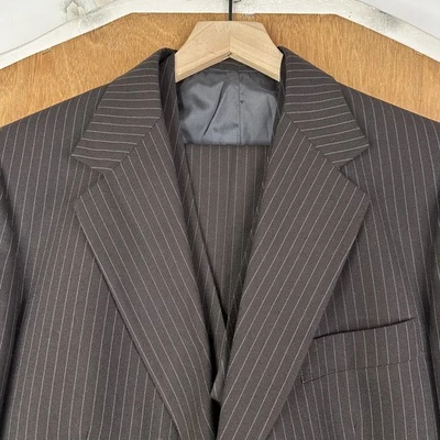 VTG Suit Mens 38R Brown Pinstripe 2 Button Wool Pants 32x31 3 Piece 1960s Retro - Image 1 of 4