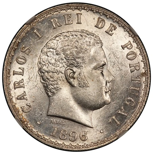 1896 Portugal 500 Reis Silver Coin - NGC MS 62 - KM #535