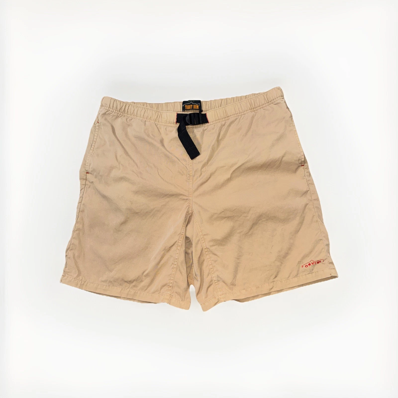 Orvis Trout Bum Men’s Belt Adjusting Shorts Tan Sz 36 - 9” Inseam Fishing Hiking
